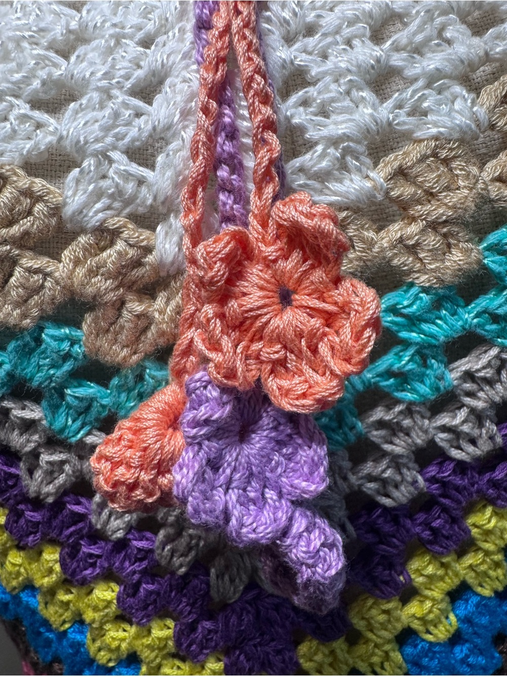 White Crochet V-Neck Tank Top with Multicolor Chevron Stripes - Picture 6 of 7